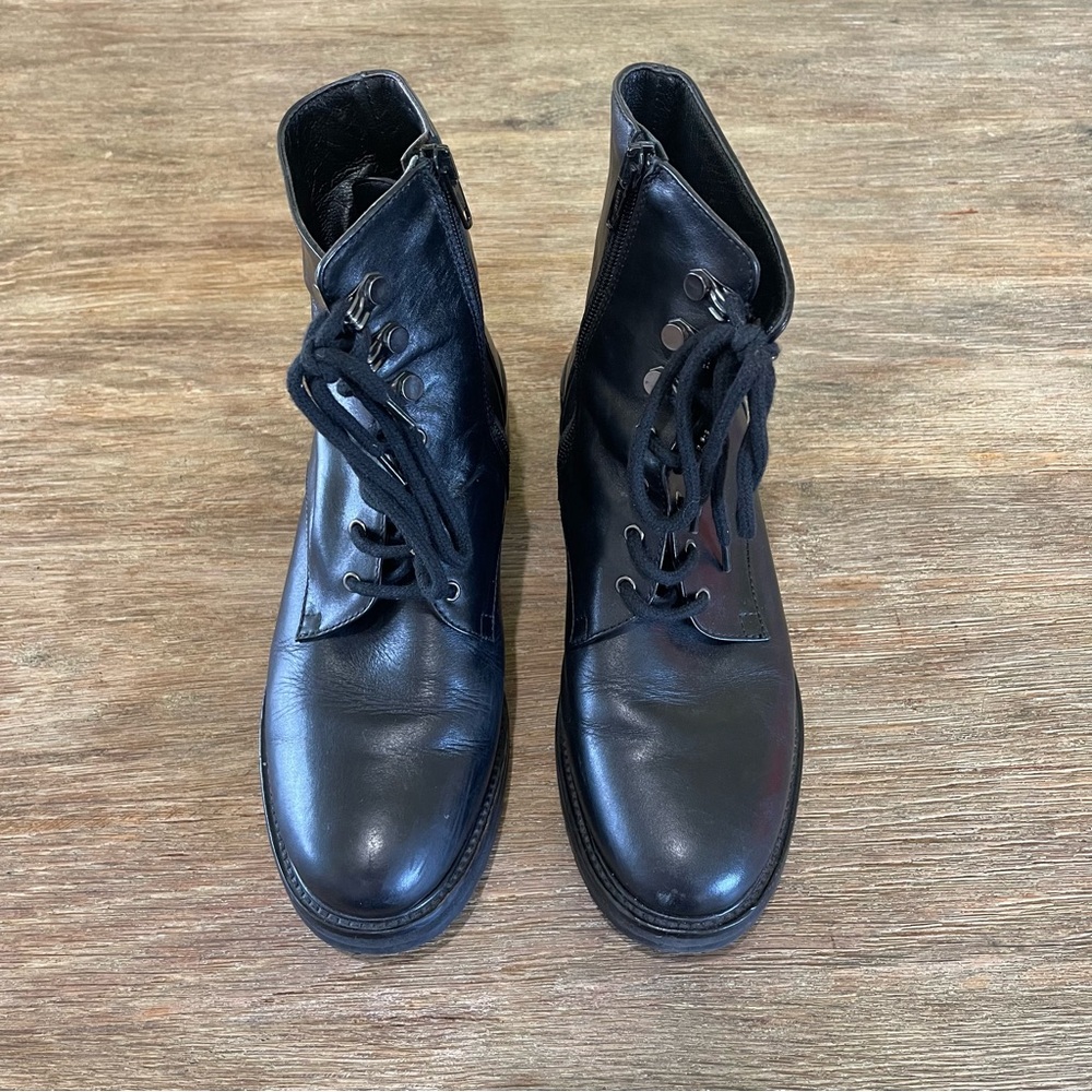 NAPOLEONI boots black leather combat/moto ankle booties Size 38